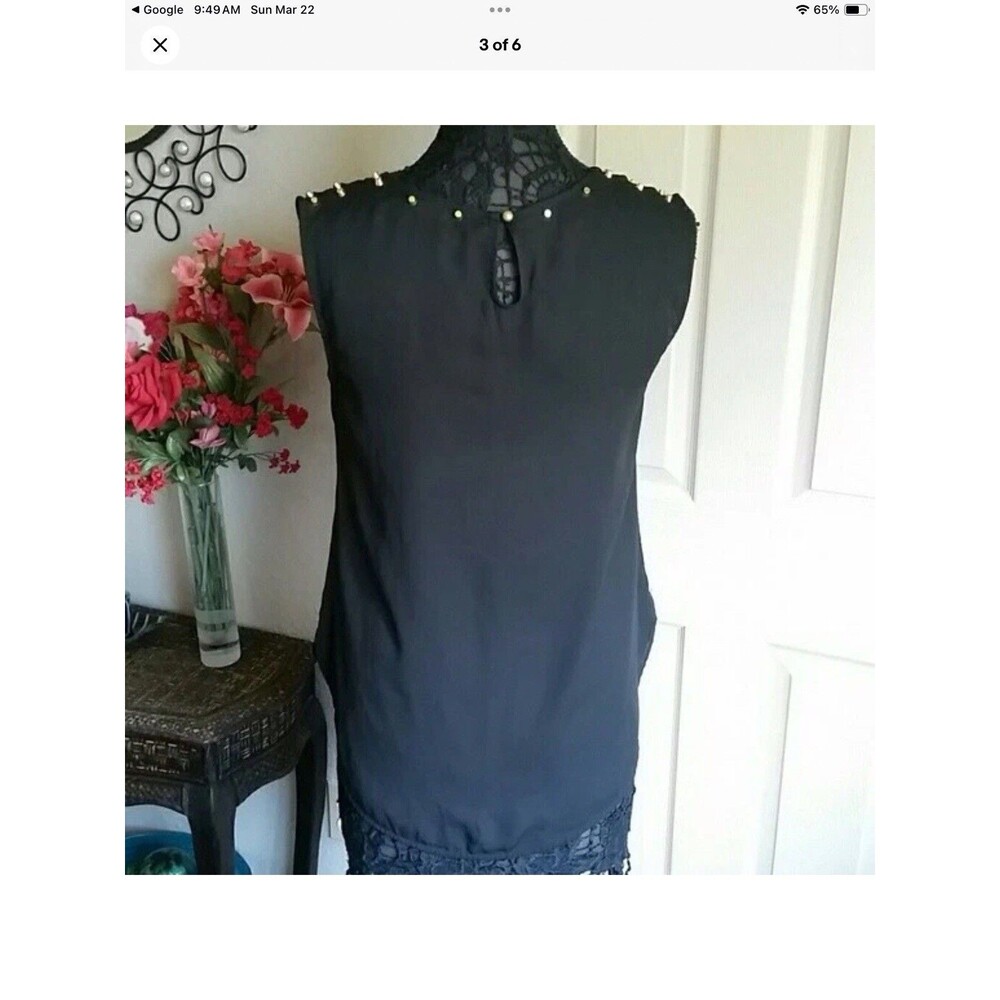 Blu Pepper Top Size Large Black Studded Sleeveless Blouse Chic Boho Whimsigoth - Picture 6 of 7